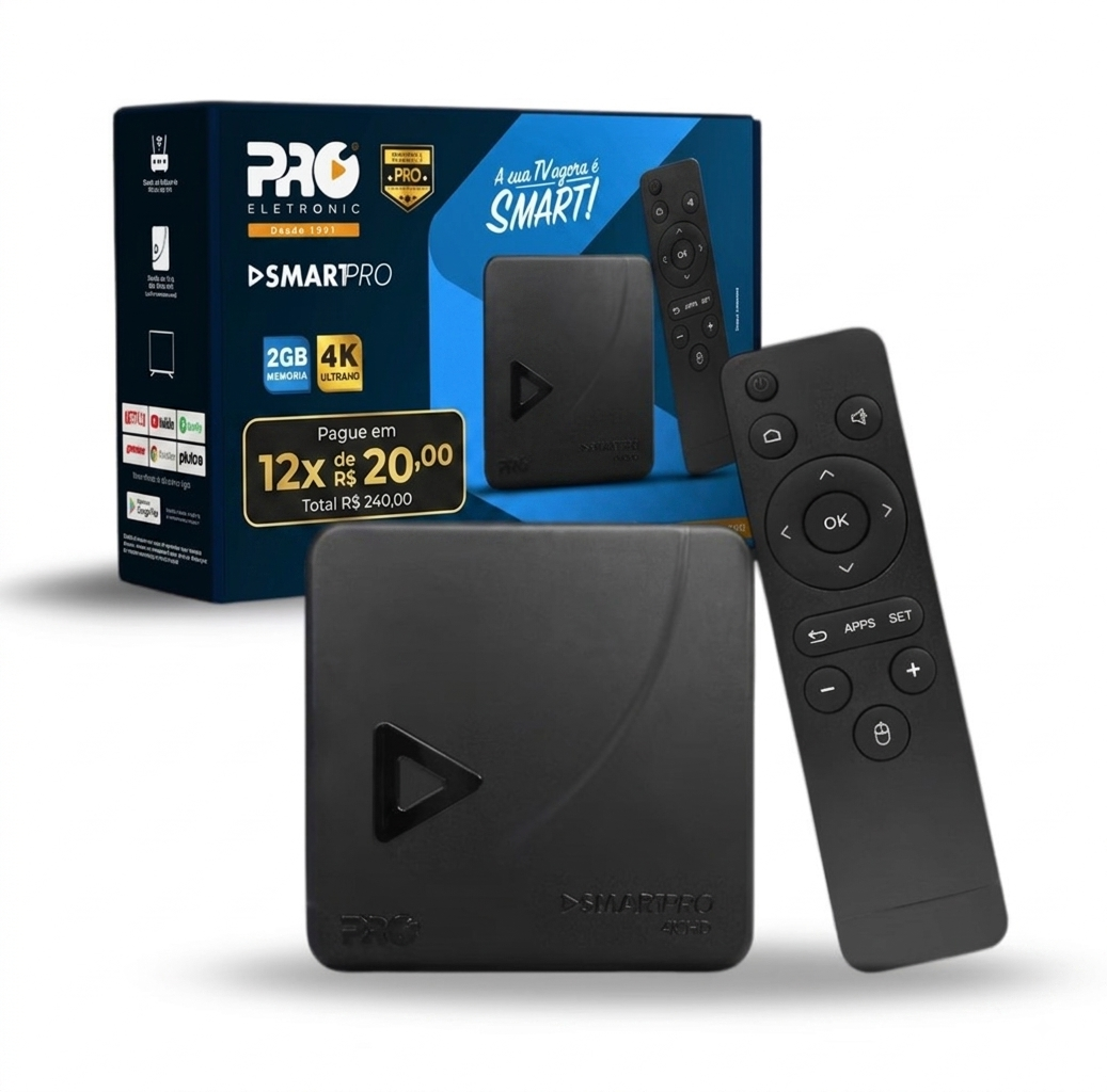 SmartPro 4K TV Box 2GB RAM 16GB Armazenamento Interno Android com Controle Remoto