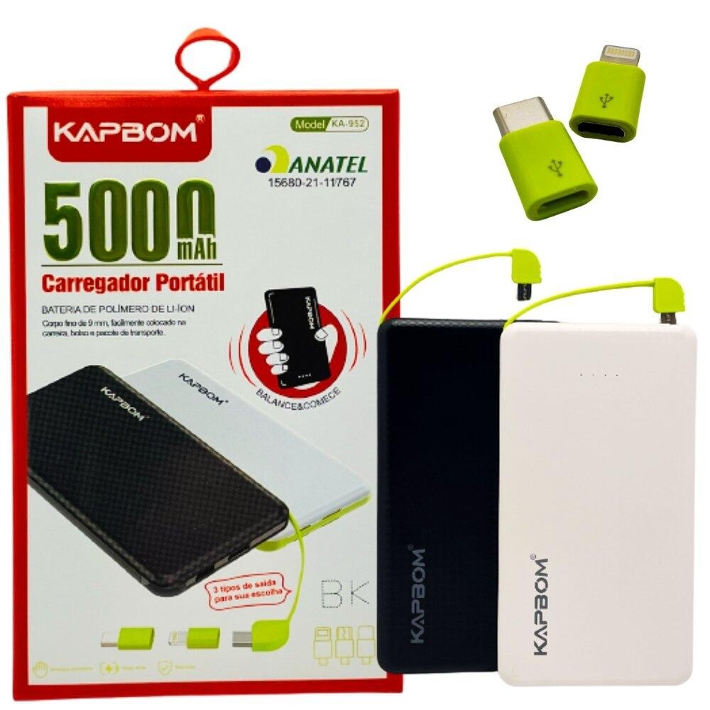 Carregador Portátil Power Bank 5000mAh Kapbom KA-952 Slim Ultra Fino Universal