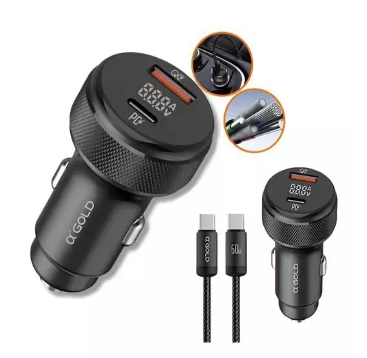KIT CARREGADOR VEICULAR AGOLD CJ12-3 TIPO-C