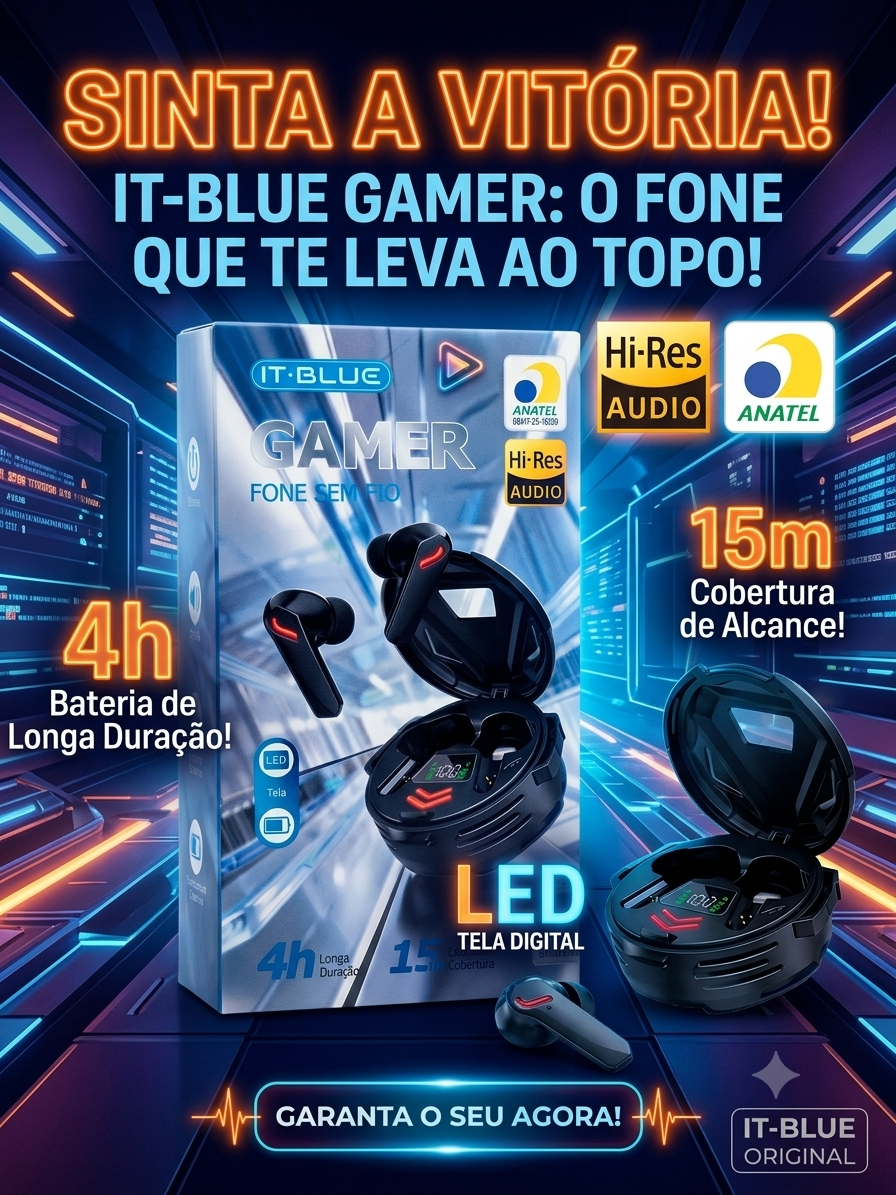 FONE DE OUVIDO GAMER BLUETOOTH 5.4 IT-BLUE LE-2467 TWS COM DISPLAY LED